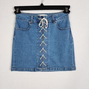 EUC Pacsun Lace Up A-line Denim Mini Skirt Stretch Size 25